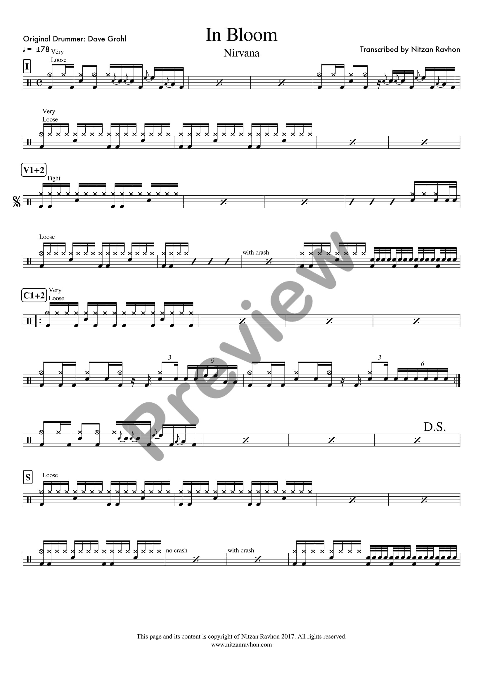 In Bloom drum sheet music – Nirvana (preview)