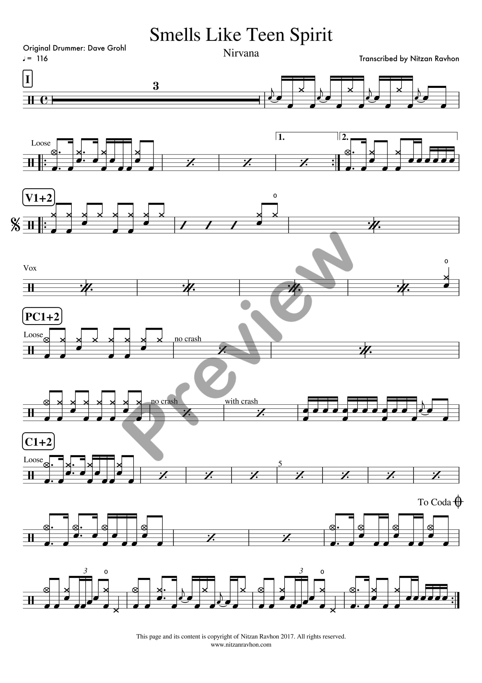 Smells Like Teen Spirit drum sheet music – Nirvana (preview)