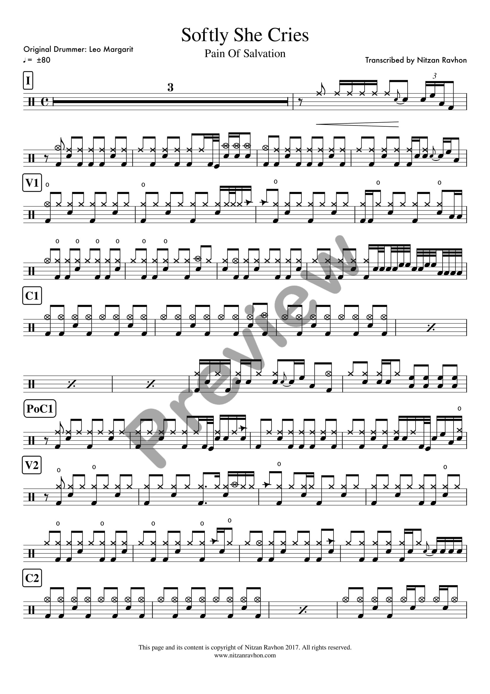 Softly She Cries drum sheet music – Pain of Salvation (preview)