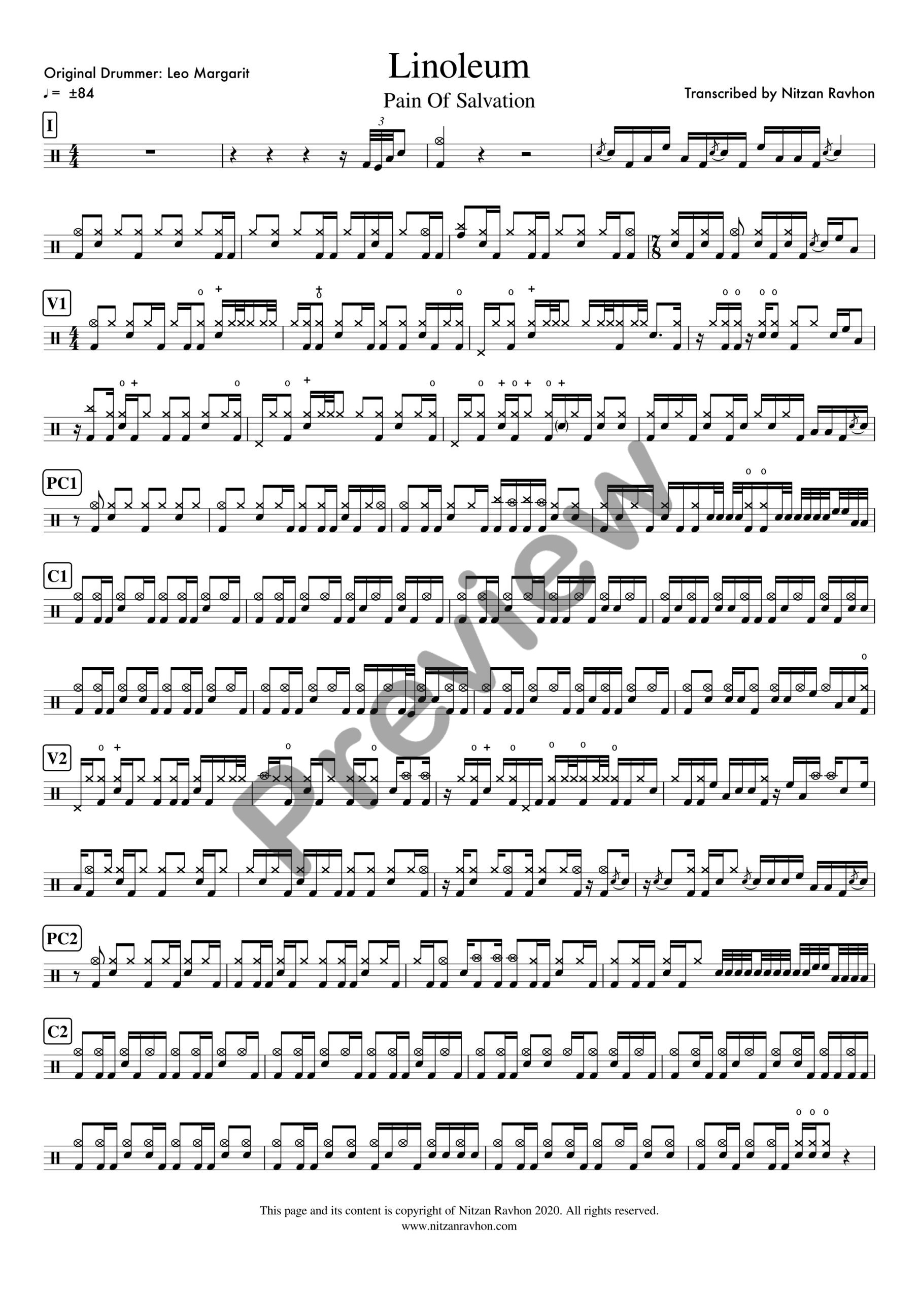 Linoleum drum sheet music – Pain of Salvation (preview)