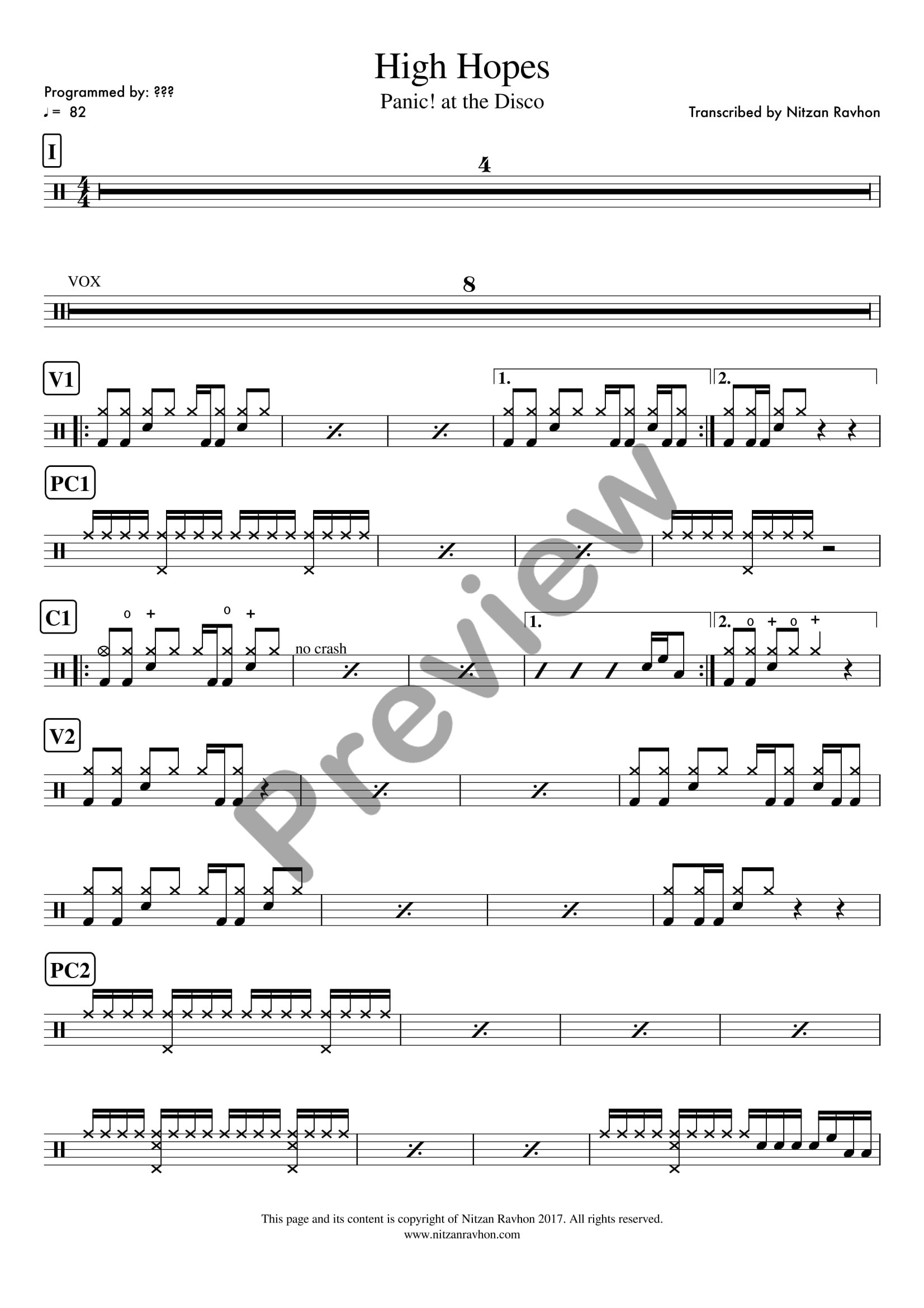 High Hopes drum sheet music – Panic! at the Disco (preview)