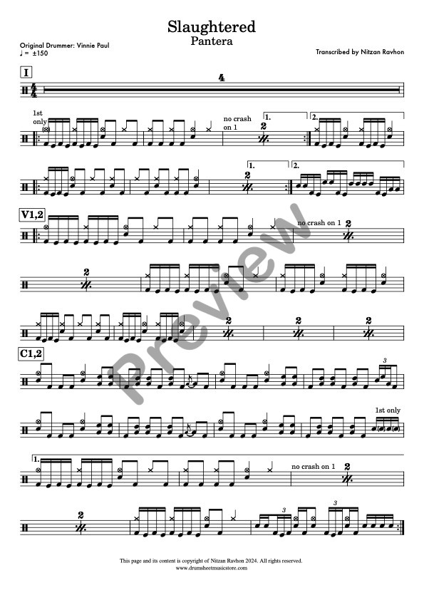 Slaughtered drum sheet music – Pantera (preview)