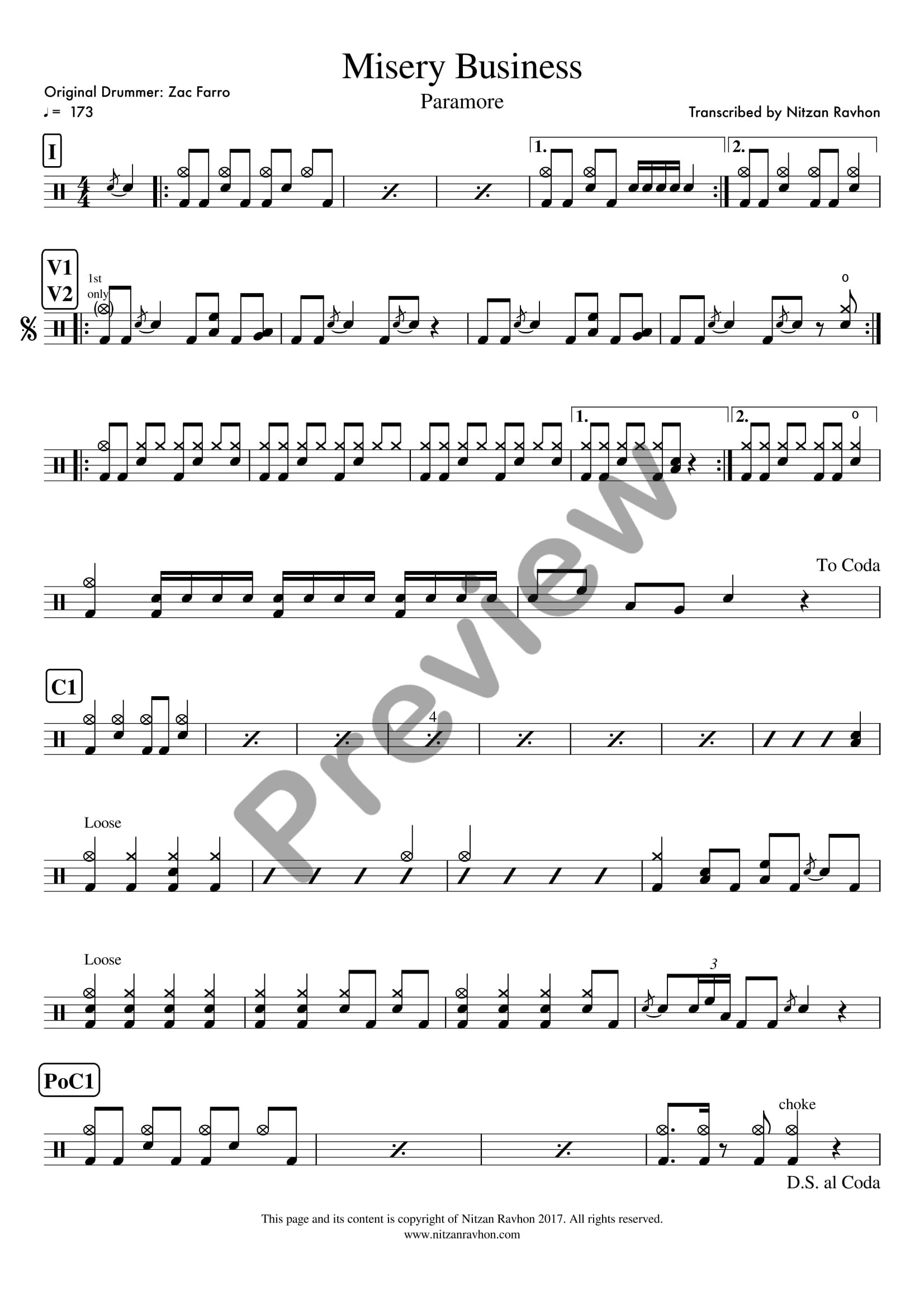 Misery Business drum sheet music – Paramore (preview)