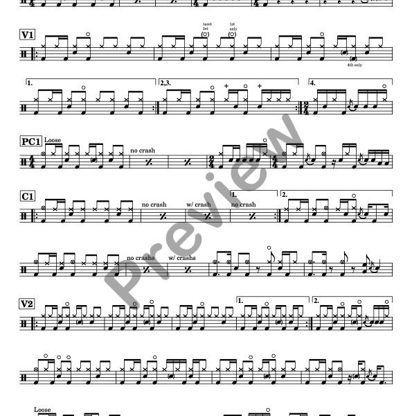Even Flow drum sheet music – Pearl Jam (preview)