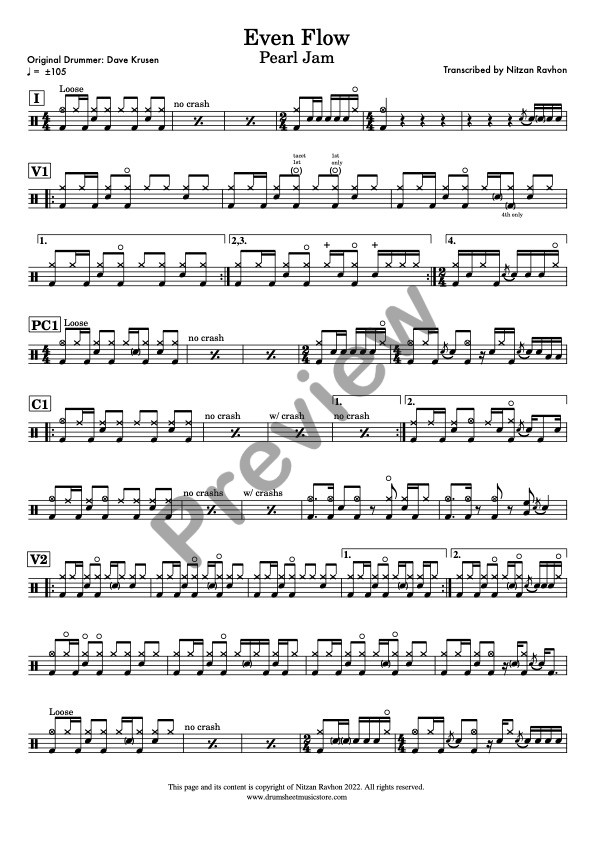Even Flow drum sheet music – Pearl Jam (preview)