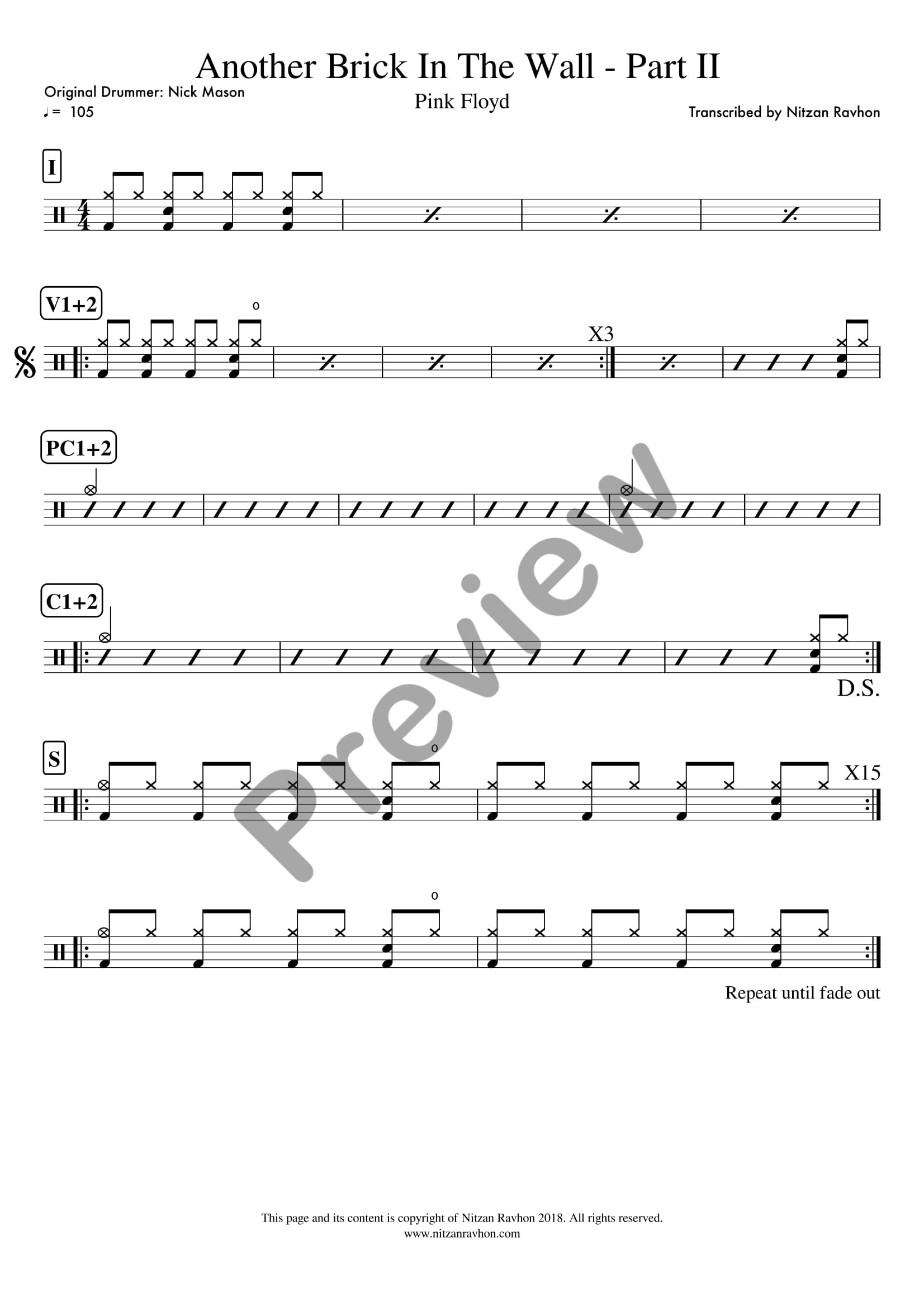 Another Brick In The Wall drum sheet music – Pink Floyd (preview)
