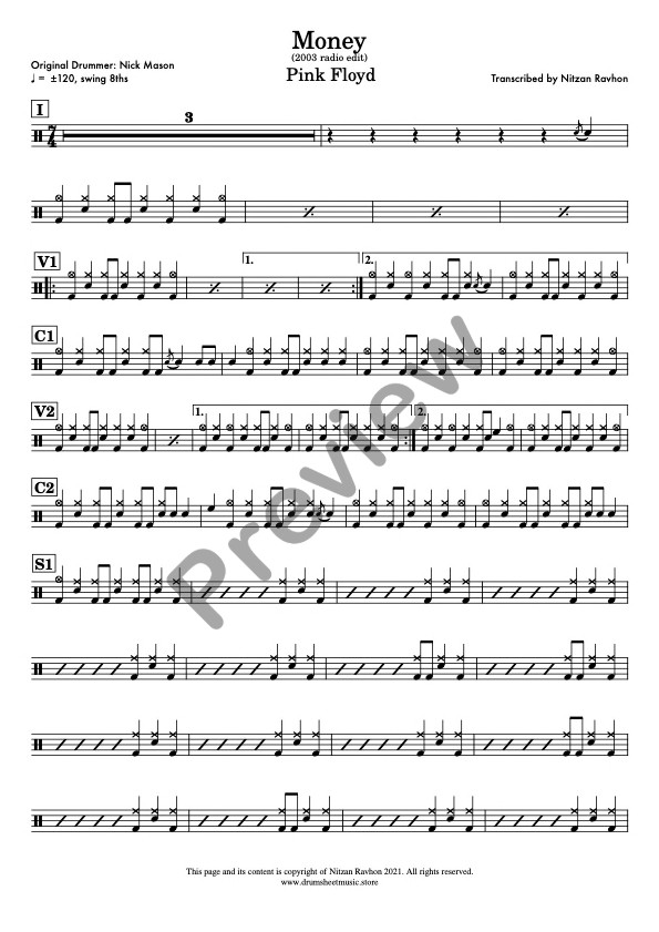 Money drum sheet music – Pink Floyd (preview)
