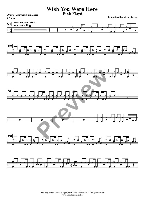 Wish You Were Here drum sheet music – Pink Floyd (preview)