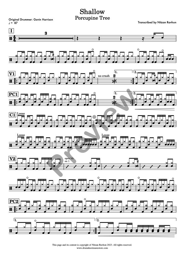 Shallow drum sheet music – Porcupine Tree (preview)
