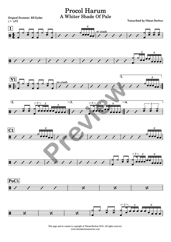 A Whiter Shade of Pale drum sheet music – Procol Harum (preview)