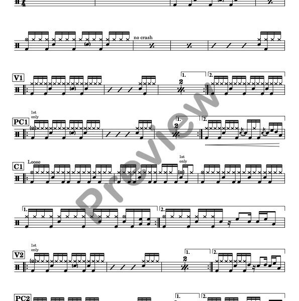 Blurry drum sheet music – Puddle Of Mudd (preview)
