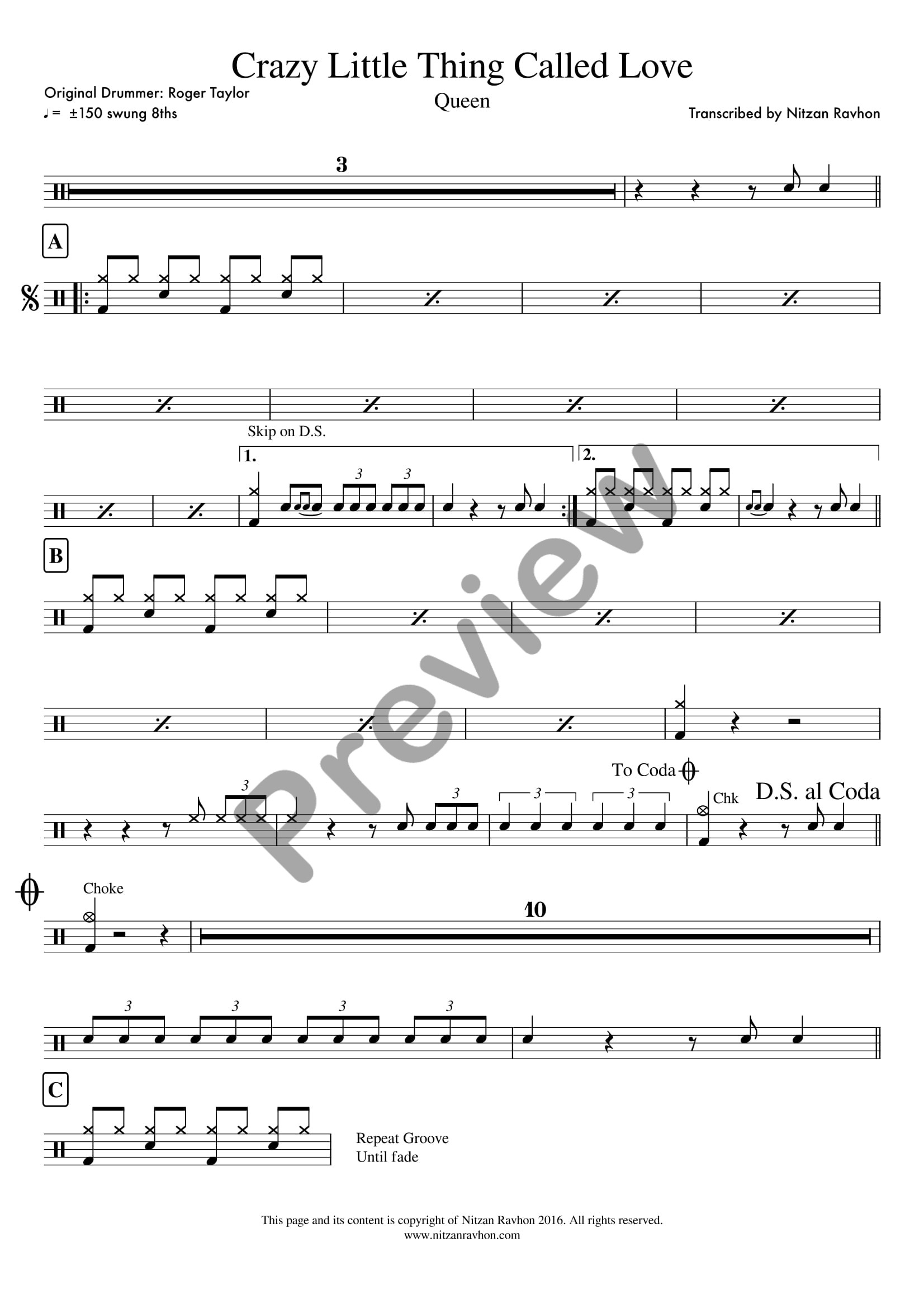 Crazy Little Thing Called Love drum sheet music – Queen (preview)