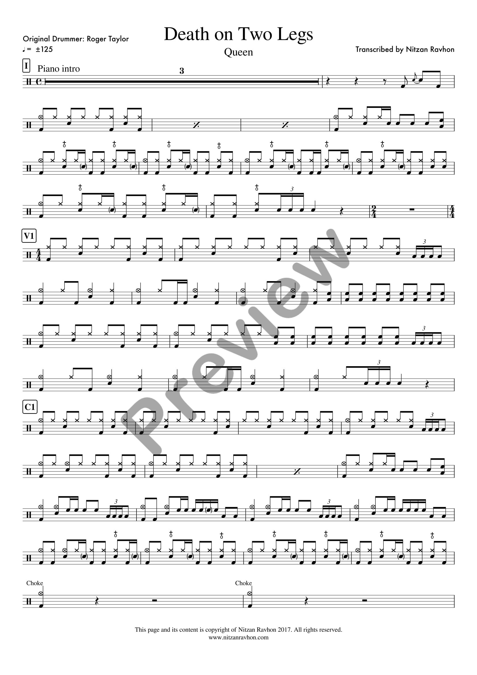 Death On Two Legs drum sheet music – Queen (preview)