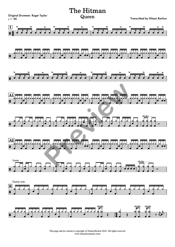 The Hitman drum sheet music – Queen (preview)