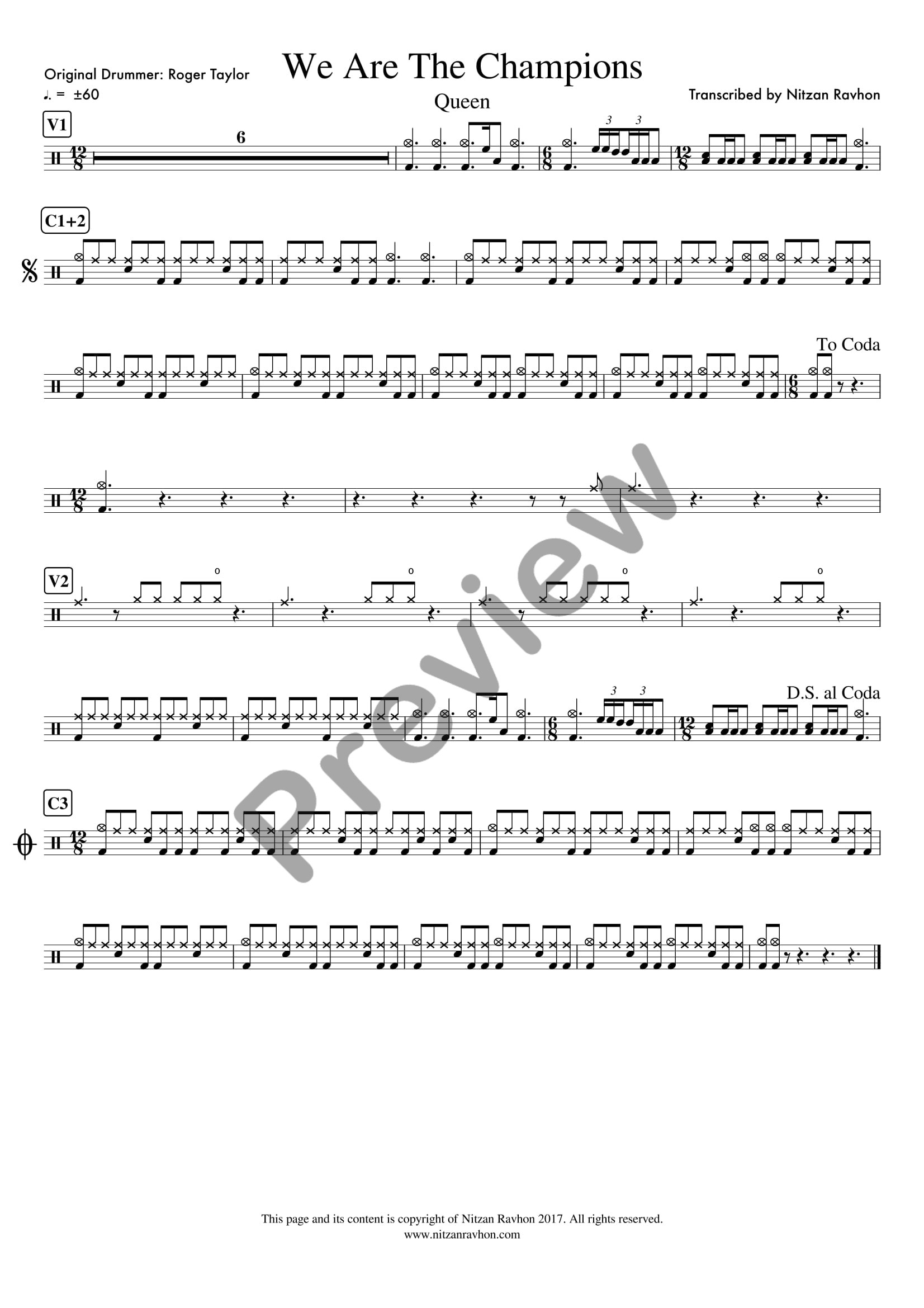 We Are The Champions drum sheet music – Queen (preview)