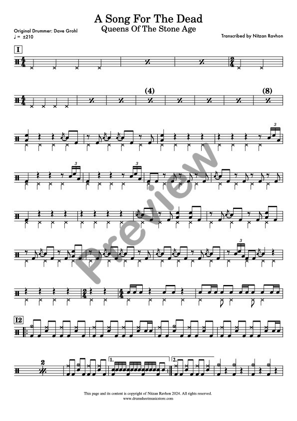 A Song For The Dead drum sheet music – Queens Of The Stone Age (preview)
