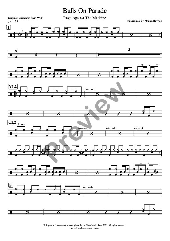 Bulls On Parade drum sheet music – Rage Against The Machine (preview)