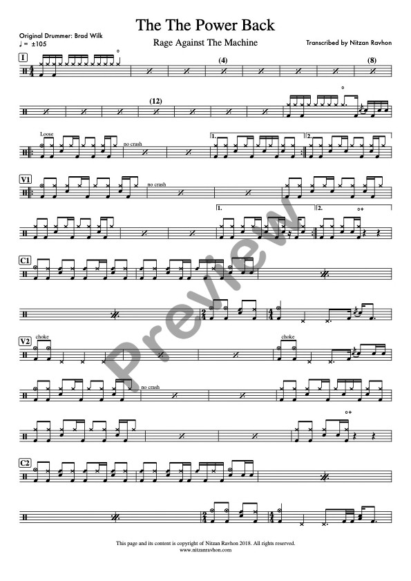 Take The Power Back drum sheet music – Rage Against The Machine (preview)