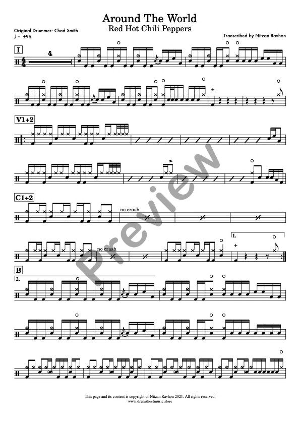 Around The World drum sheet music – Red Hot Chili Peppers (preview)