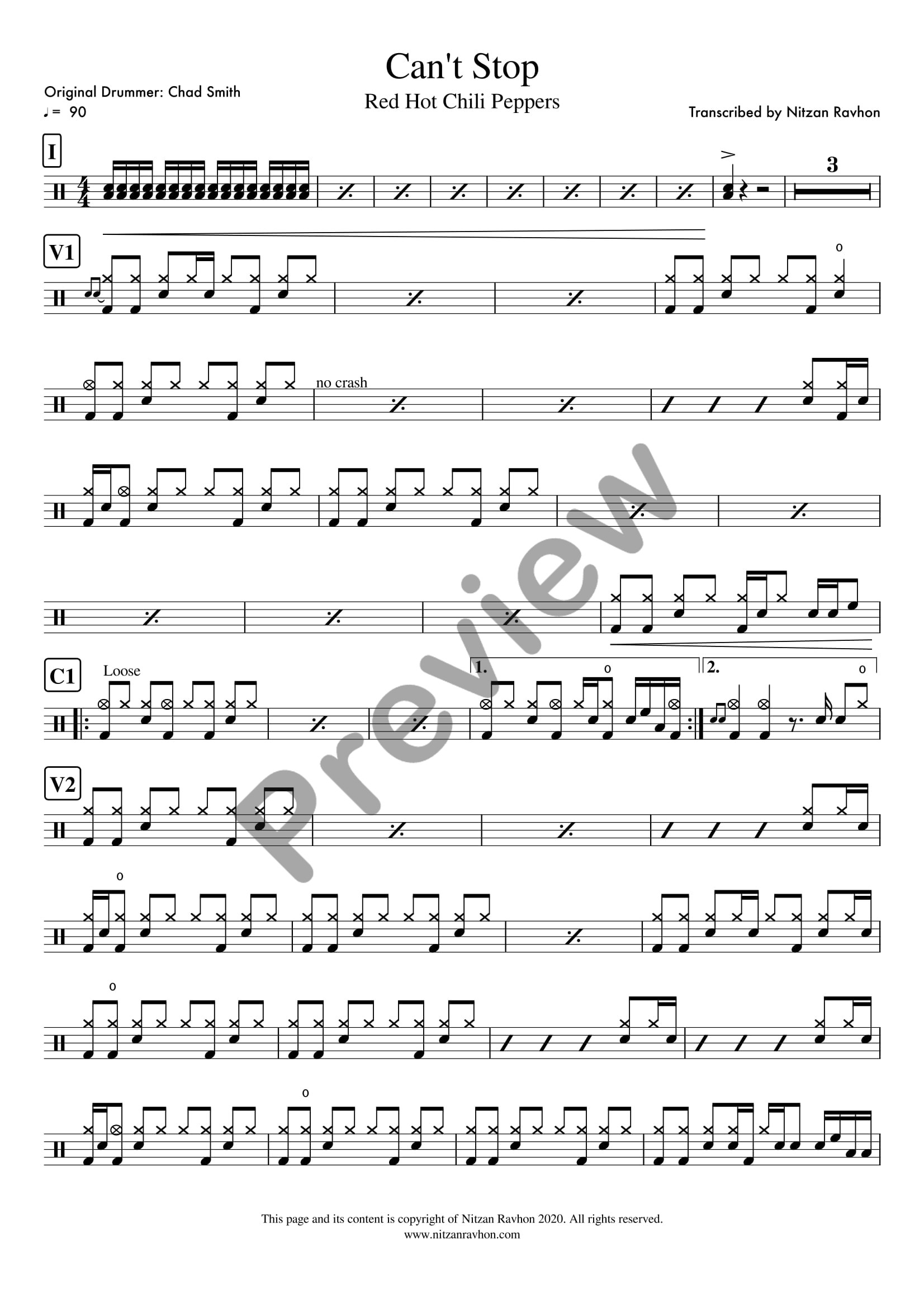 Can't Stop drum sheet music – Red Hot Chili Peppers (preview)
