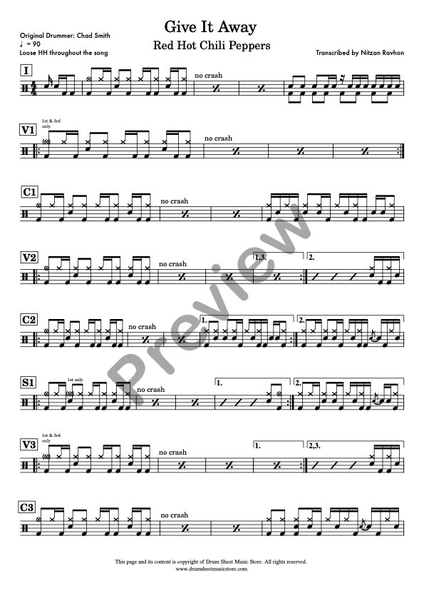 Give It Away drum sheet music – Red Hot Chili Peppers (preview)
