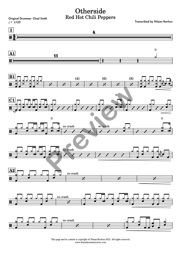 Otherside drum sheet music – Red Hot Chili Peppers (preview)
