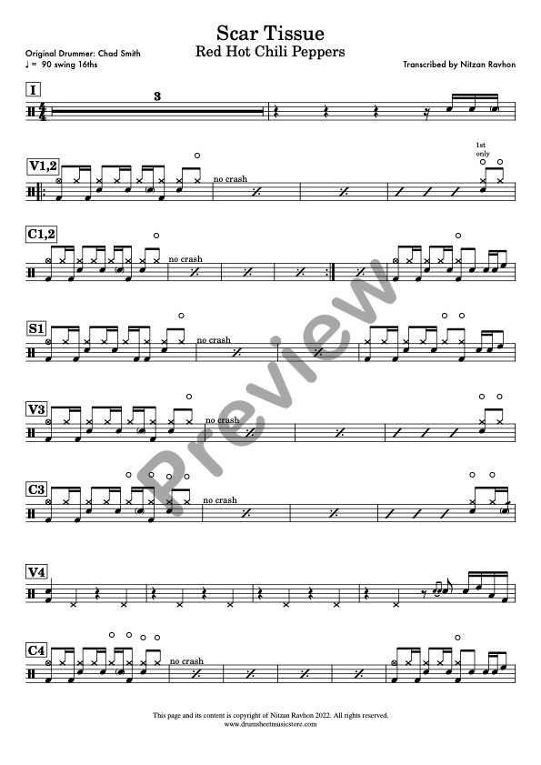 Scar Tissue drum sheet music – Red Hot Chili Peppers (preview)