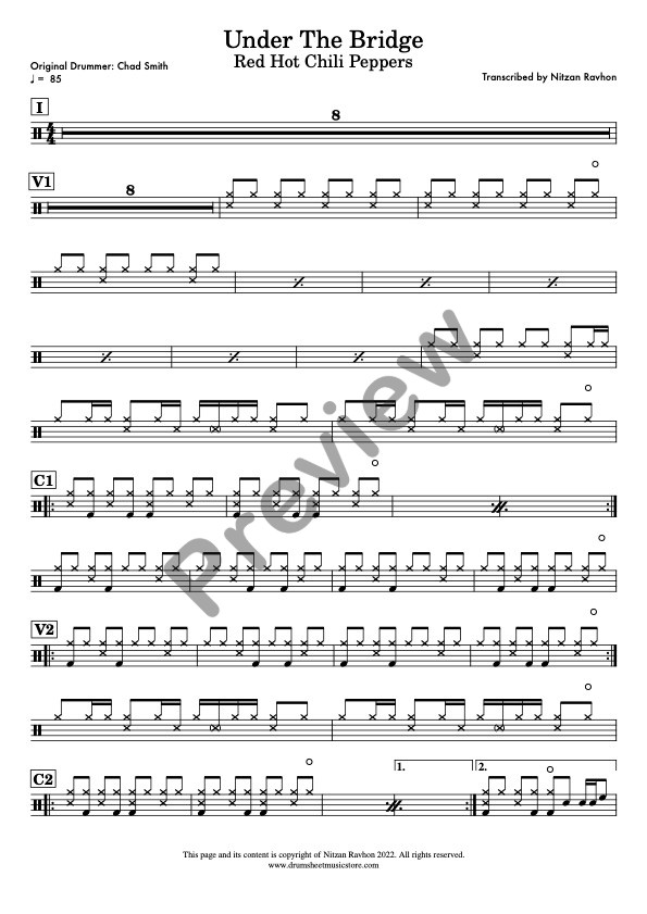 Under The Bridge drum sheet music – Red Hot Chili Peppers (preview)