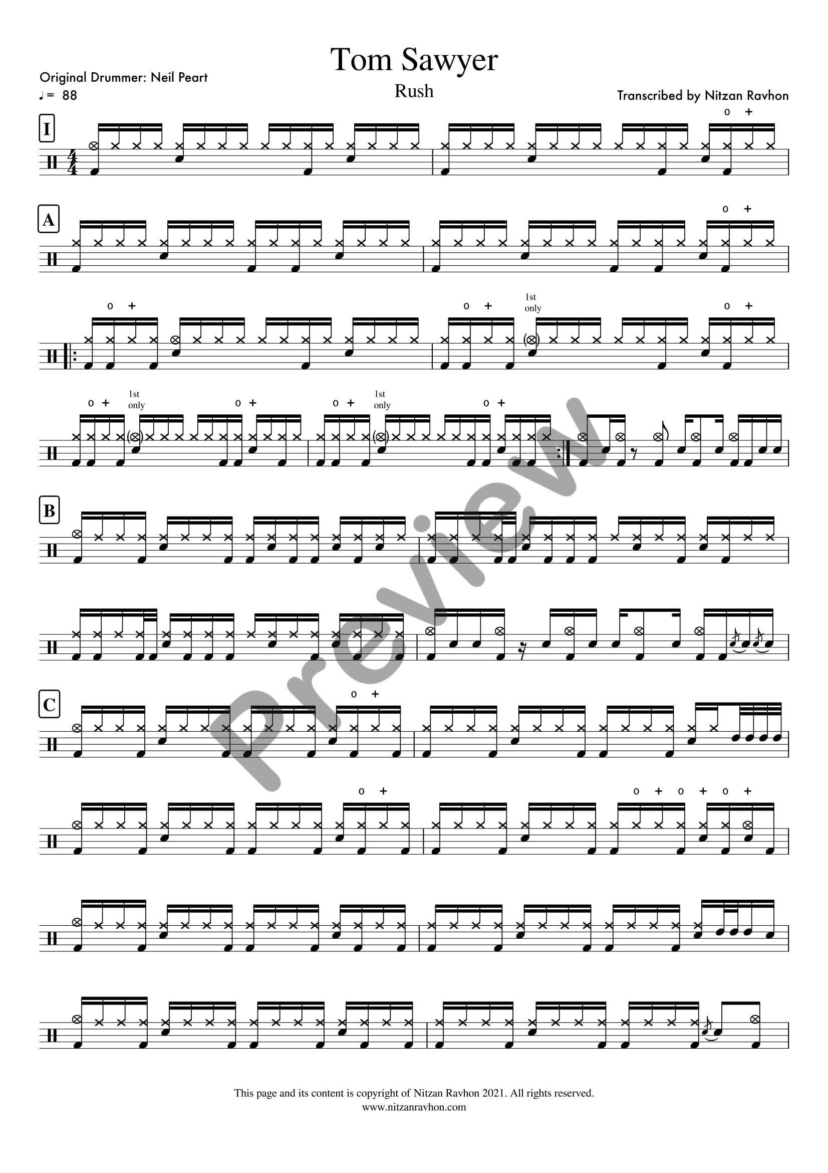 Tom Sawyer drum sheet music – Rush (preview)