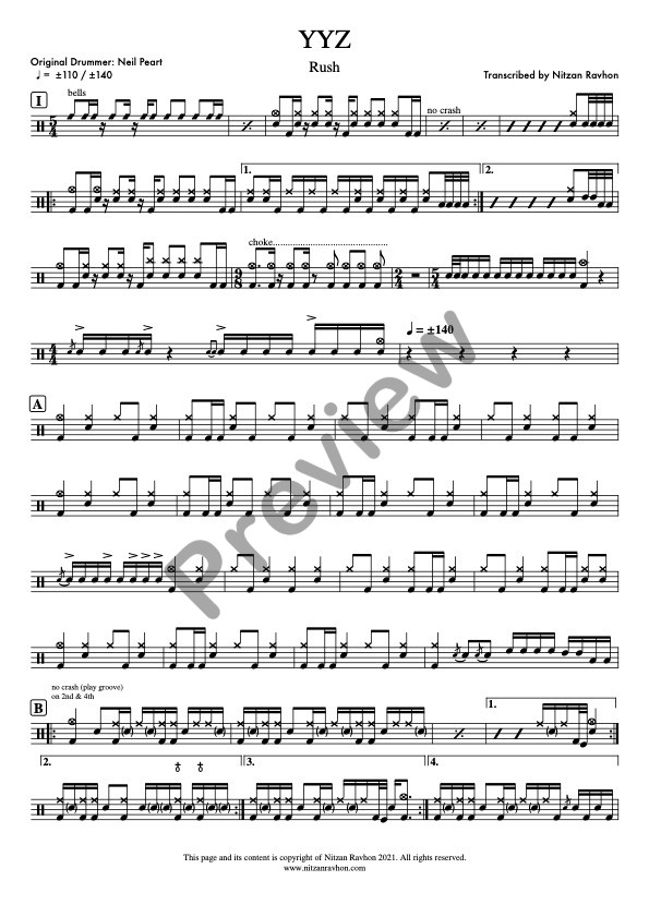 YYZ drum sheet music – Rush (preview)