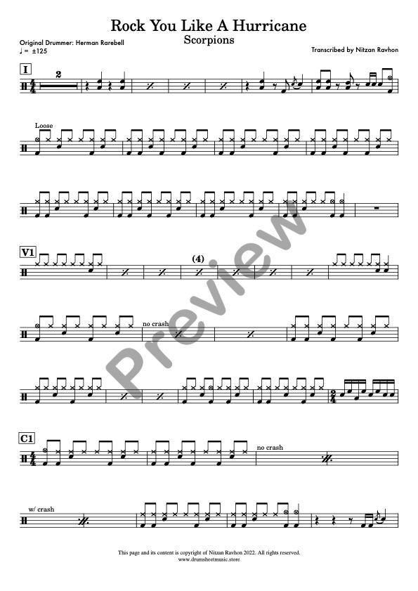 Rock You Like A Hurricane drum sheet music – Scorpions (preview)