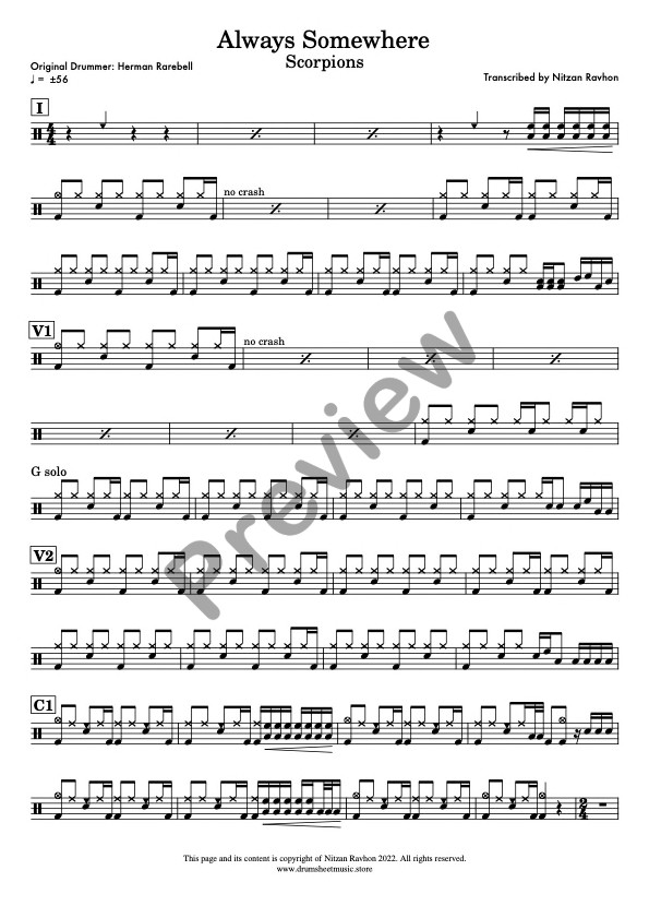 Always Somewhere drum sheet music – Scorpions (preview)