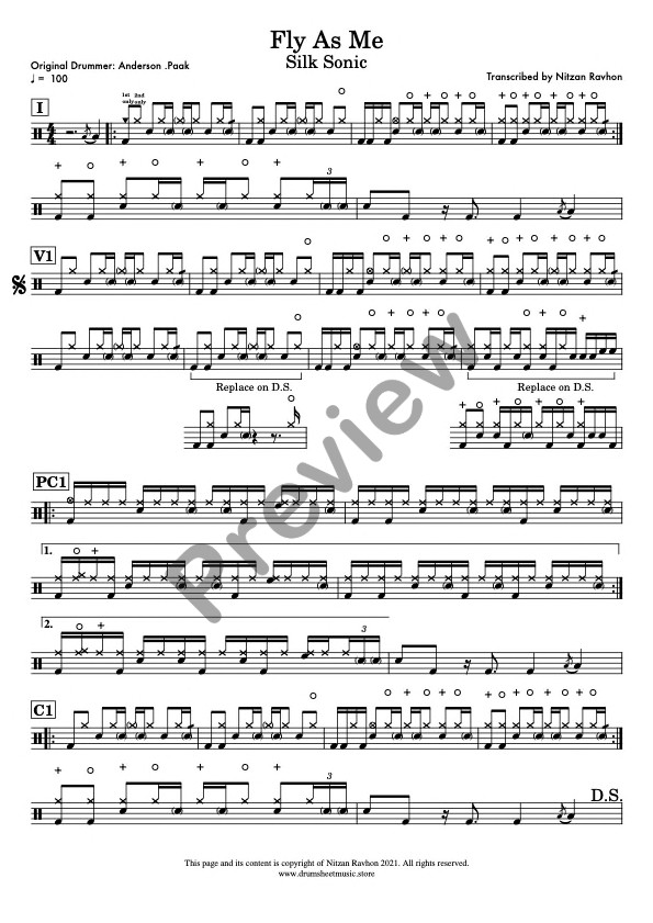 Fly As Me drum sheet music – Silk Sonic (preview)