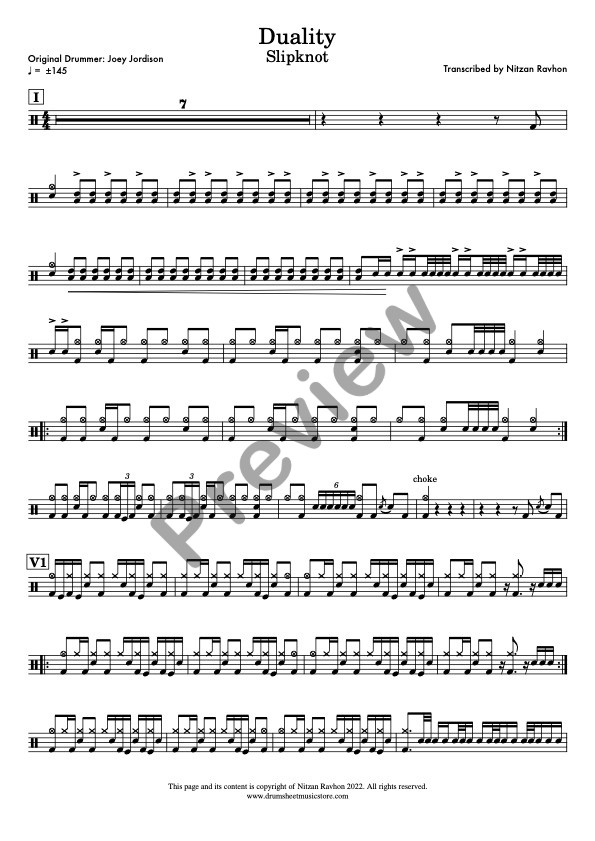 Duality drum sheet music – Slipknot (preview)