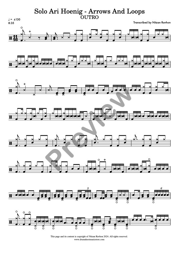 Arrows And Loops Outro drum solo transcription – Ari Hoenig (preview)