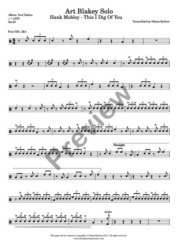 This I Dig Of You drum solo transcription – Art Blakey (preview)