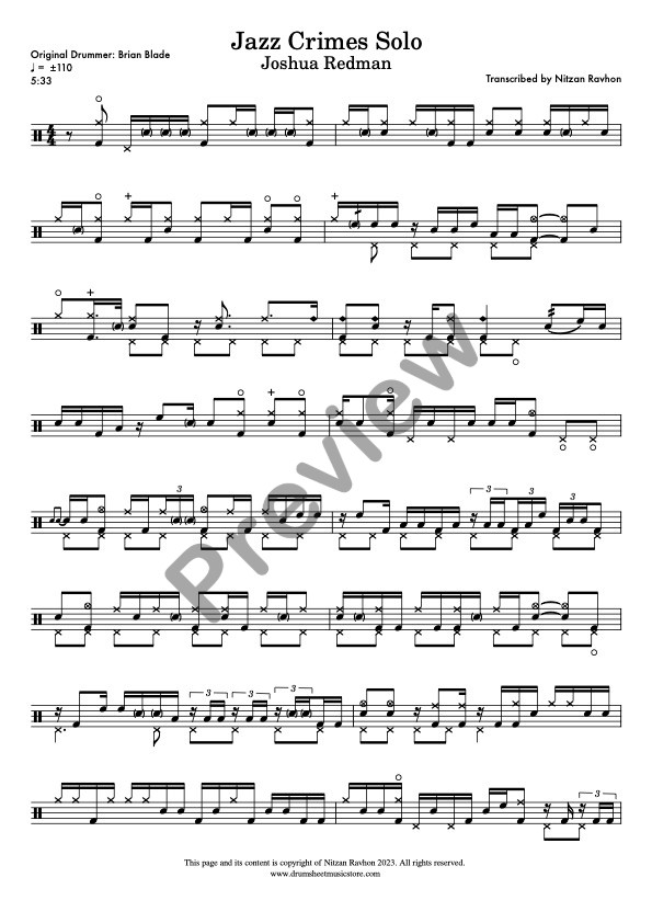 Jazz Crimes drum solo transcription – Brian Blade (preview)