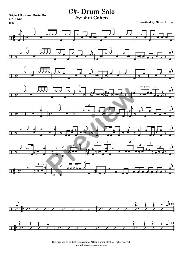 Avishai Cohen C#- drum solo transcription – Daniel Dor (preview)