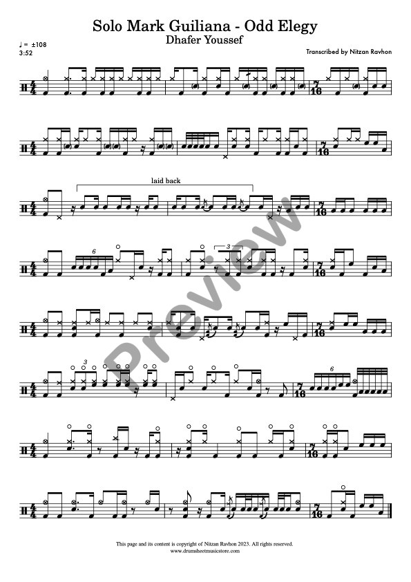 Dhafer Youssef Odd Elegy drum solo transcription – Mark Guiliana (preview)