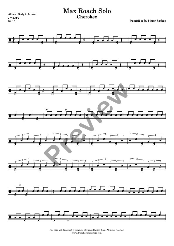 Cherokee drum solo transcription – Max Roach (preview)