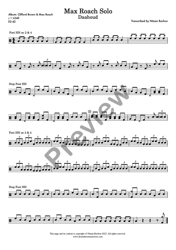 Daahoud drum solo transcription – Max Roach (preview)