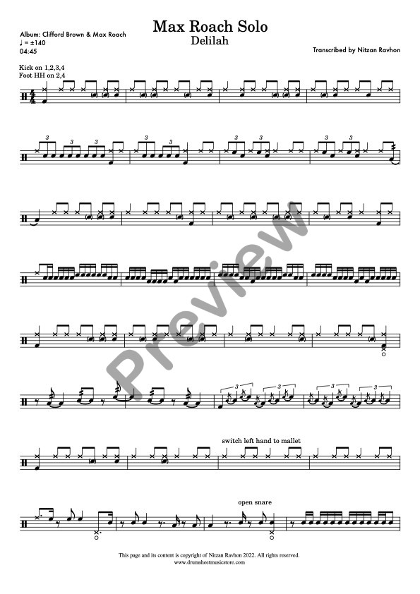 Delilah drum solo transcription – Max Roach (preview)
