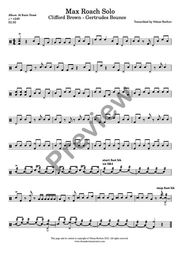 Gertrudes Bounce drum solo transcription – Max Roach (preview)