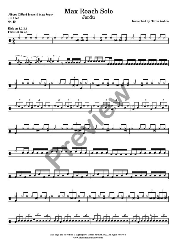 Jordu drum solo transcription – Max Roach (preview)