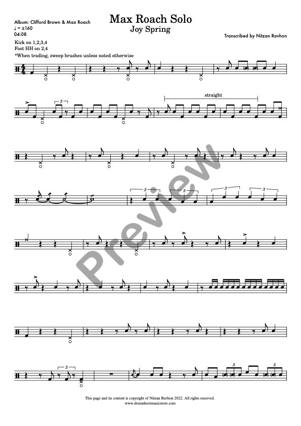 Joy Spring drum solo transcription – Max Roach (preview)