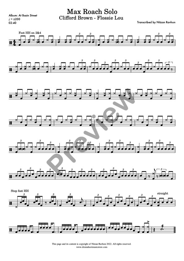 Flossie Lou drum solo transcription – Max Roach (preview)