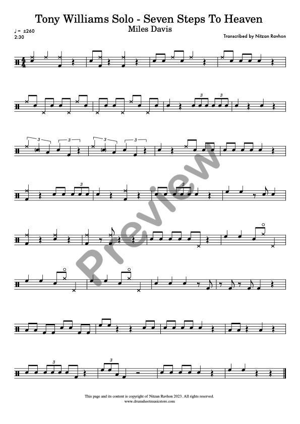 Seven Steps To Heaven drum solo transcription – Tony Williams (preview)