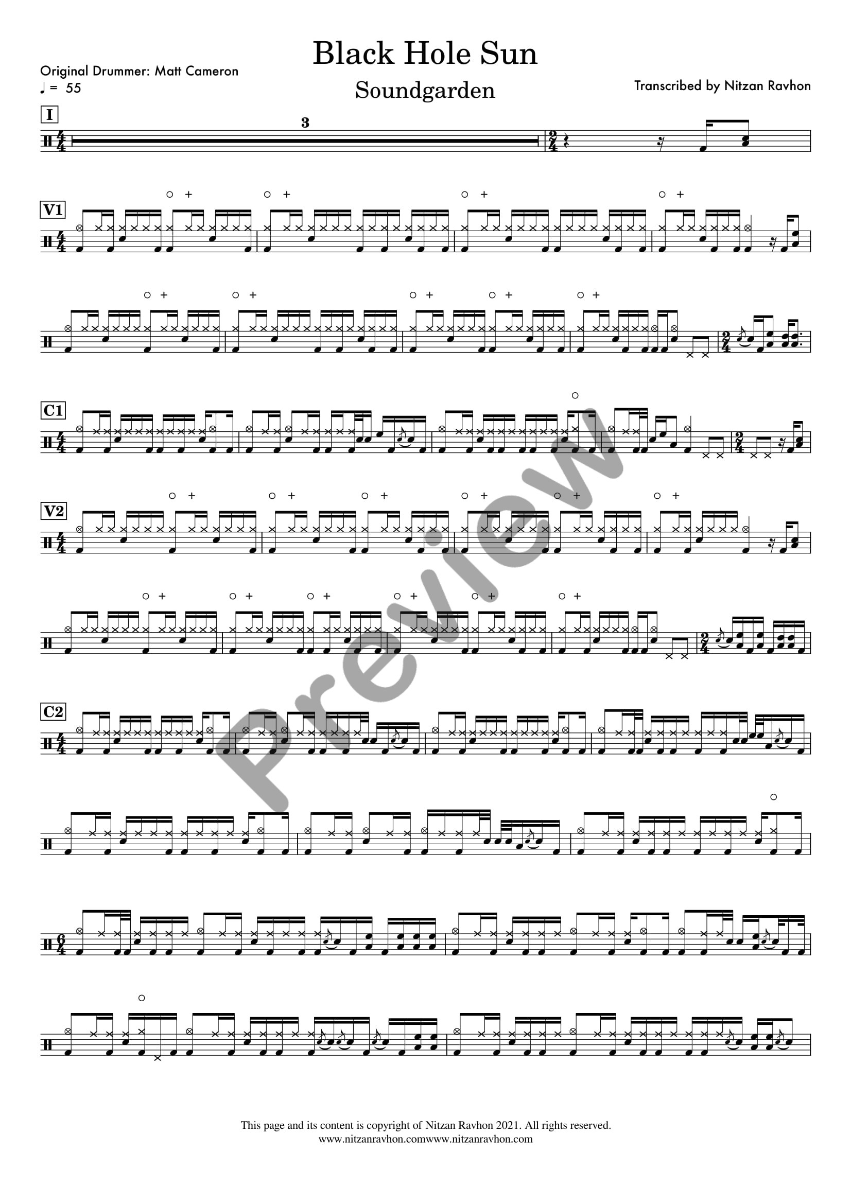 Black Hole Sun drum sheet music – Soundgarden (preview)