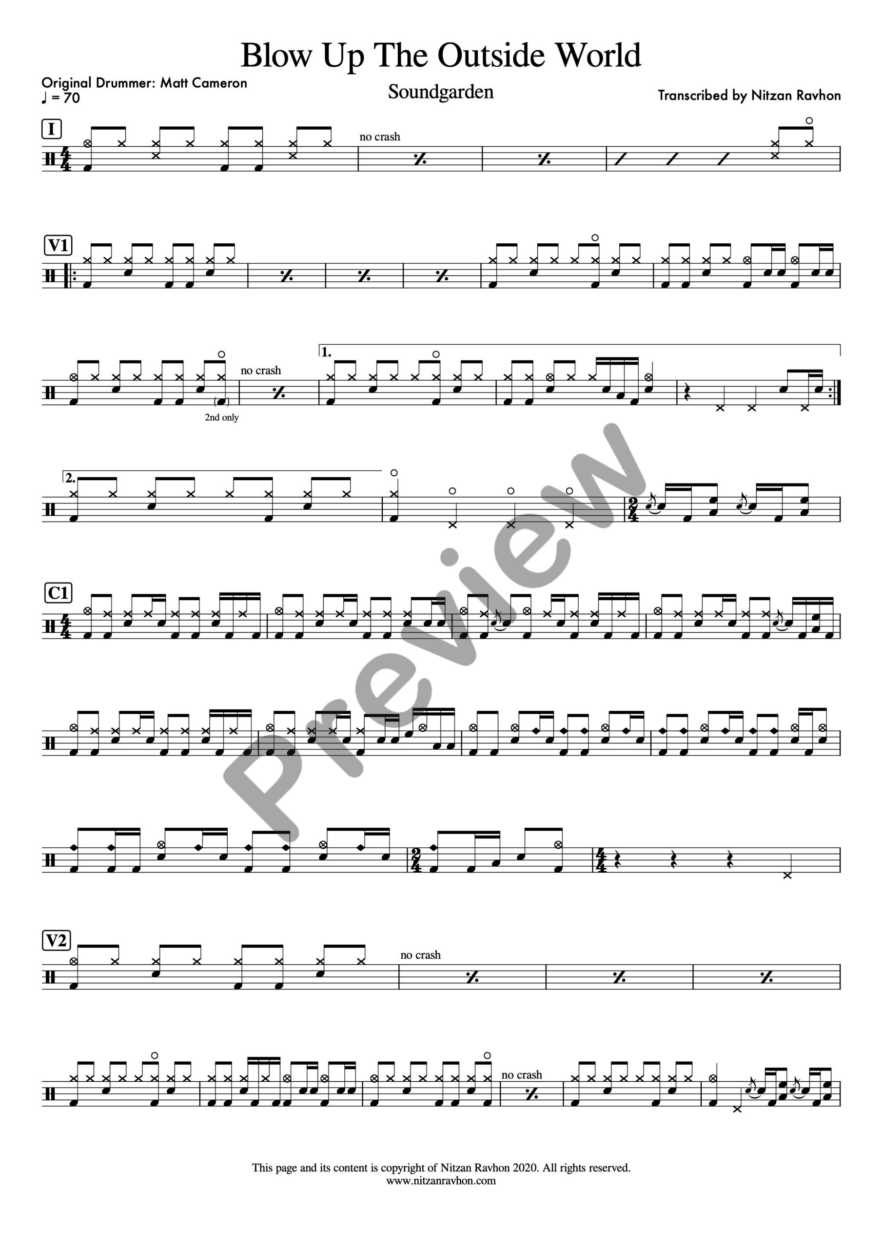 Blow Up The Outside World drum sheet music – Soundgarden (preview)