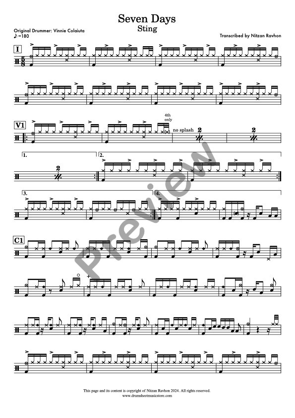 Seven Days drum sheet music – Sting (preview)